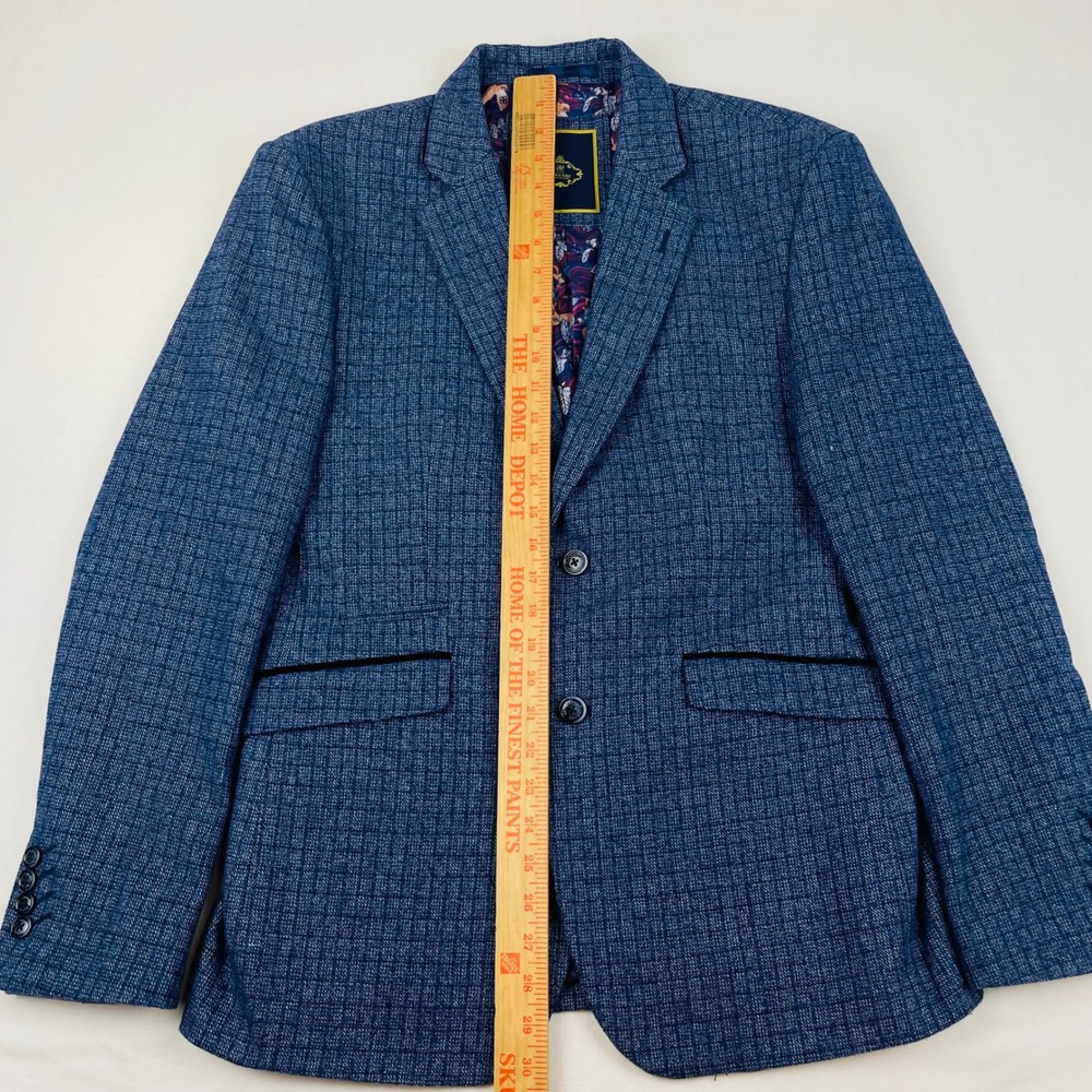 House of Cavani Mens Blue Textured Tweed Blazer Jacket UK 40R Floral Lining - Picture 6 of 13
